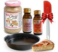 Grano Cotto Per Pastiera Napoletana 580gr + Aroma Millefiori 60cc + Aroma Aroma Fior D'Arancio 60cc + Pennello Silicone + Teglia Forno Tonda - Natale 2022