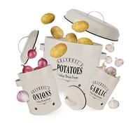 GranRosi Georgia Vintage - Juego de 3 recipientes de almacenamiento, Orificios de ventilación para la circulación del aire, Con tapa de cierre, Acero inoxidable, Blanco
