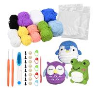 Granvoo Kit De Ganchillo Para Principiantes, 3 Pcs Juego de Animales De Ganchillo, Juego Completo de Ganchillo, Ganchillos Felpa Con Hilo, Ojos, Instrucciones Para Niños Adultos, Búho Pingüino,Rana