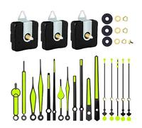 Graootoly 3 piezas de mecanismo de movimiento de reloj de cuarzo con 6 tipos de manecillas de reloj luminosas negro+verde fluorescente, kit de movimiento de reloj, accesorios para reparación de reloj,