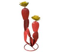 Graootoly Cactus de metal de nopal con flores, regalos de arte de patio, decoración de plantas de metal, rojo
