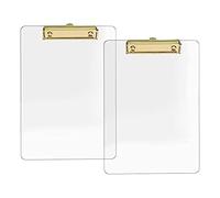 Graootoly Paquete de 2 portapapeles de acrílico transparente con clip dorado, tamaño carta A4, 8.8 x 12.2 pulgadas, suministros escolares y de oficina