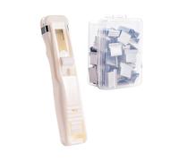 Grapadora de clip de empuje, encuadernación manual suave, juego de 50 piezas de acero inoxidable y dispensador de abrazaderas, cierre manual compacto para documentos, carcasa de ABS resistente y