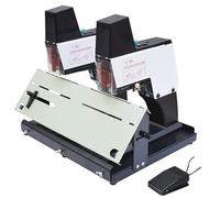 Grapadora eléctrica automática, grapadora de sillín resistente con pedal, 1-9 niveles de presión de encuadernación, profundidad de clavado de 100 mm para libros y documentos, eficiente y fiable