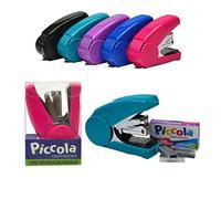 Grapadora Piccola mini grapado plano, grapa sin esfuerzos, grapado fácil, para 20 hojas, 20 mm de profundidad. Incluye cajita de grapas número 10