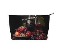 Grapes and Wine - Bolsa de cosméticos de pana para mujer, cartera portátil con cremallera, adecuada para viajes y almacenamiento diario de cosméticos, color negro, talla única