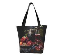 Grapes and Wine Bolso de hombro para mujer, bolso de compras, adecuado para viajes de fin de semana, bolsa de hombro, bolsa de mensajero, color negro, talla única