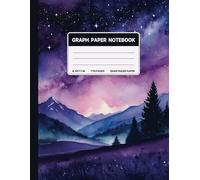 Graph Paper Composition Notebook: Quad Ruled 5x5 Purple Starry Night Mountains Landscape Watercolor Painting. For Students, Teachers. College, School, Office & Work