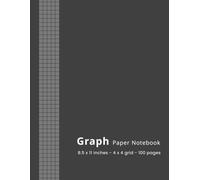 Graph Paper Notebook - 8.5 x 11 - 4x4 Grid - 100 Pages: Quad Ruled Graphing Composition Notebook for Math, Science & Engineering Students, School, Work & Art - 1/4 Inch Squares - Charcoal Cover