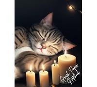 Graph Paper Notebook - Cute Cat in Candlelight: size 8.5x11 inches, approximately portrait A4, 100 pages, 7mm grid, 0.25mm tickness