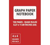 Graph Paper Notebook: Grid Paper Notebook, Graph Paper Perfect for Maths, Science, Engineering, Design, and Everyday Notes, Quad Ruled with 4x4 ... (150 Pages, 8.27 x 11.69 (A4)) (Red cover)
