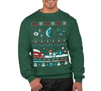 Graphic Impact Inspirado en el tema de la guerra espacial Galaxy Spray Jersey navideño feo para adultos unisex sudadera temática de Navidad, verde oscuro, L