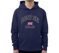 Graphic Impact Sudadera con capucha inspirada en la bandera de Londres e Inglaterra, azul marino, L