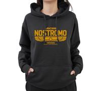 Graphic Impact - Sudadera con capucha para hombre, estilo retro vintage, efecto desgastado, inspirada en la película Alien de ciencia ficción Nostromo, Negro, S