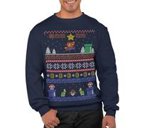 Graphic Impact Sudaderas inspiradas de Navidad con diseño retro de fanático de los juegos, azul marino, M