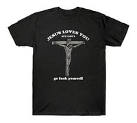 Graphic Jesus Loves You But I Don't Go FuK Yourself Vintage Men's T-Shirt Retro tee Top Black L