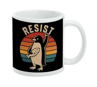 GRAPHICS & MORE Resist Penguin - Taza de café de cerámica, tazas de regalo novedosas para café, té y bebidas calientes, 11 onzas, color blanco