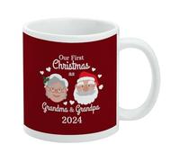 GRAPHICS & MORE Taza de café de cerámica con texto en inglés "First Christmas as Grandma Grandpa" 2024, con diseño de Papá Noel, para café, té y bebidas calientes, 11 onzas, color blanco
