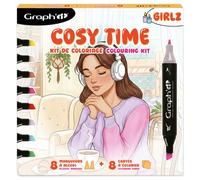 GRAPH'IT COSY COLO GIRLZ - Kit de colorear con 8 rotuladores y 8 tablas para colorear, relajante y relajante