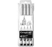Graph'it - Estuche de 4 Rotuladores de Punta Calibrada - Fine Liner - Tinta Pigmentada a Base de Agua - Resistente a la Luz y al Borrado - Negro Surtido 0.03-0.1 - 0.3-0.5
