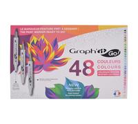 GRAPH'IT GO - Juego de 48 rotuladores acrílicos de doble punta, punta de pincel y ojiva, tinta a base de agua, todo soporte, varios colores para colorear misterio