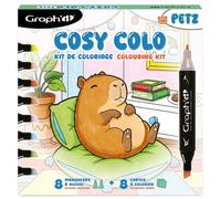 Graph'it - Kit de colorear Cosy Colo - 8 marcadores de alcohol de doble punta fina y biselada recargables + 8 tarjetas de Colo para colorear - Set Petz