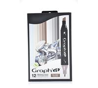 Graph'it - Set de 12 Marcadores de Alcohol de Doble Punta: Fina y Biselada para Dibujo de Manga, Ilustración, Coloración, Boceto, Escritura - Recargables - Set Mix Greys