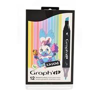 Graph'it - Set de 12 Marcadores de Alcohol Doble Punta: Fina y Biselada para Dibujo de Manga, Ilustración, Coloreo, Boceto, Escritura - Recargables - Set Kawaii