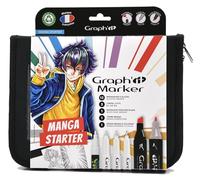 Graph'it - Trousse Essentiels Manga - Incluant 12 Marqueurs à Alcool Double Pointe : Fine et Biseautée, 3 Liners Noirs, 1 Marqueur Blanc et 1 Trame Manga A6 - Pour Dessin et Illustrations