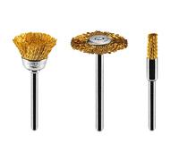 GRAPHITE Juego de 3 cepillos de latón para mini amoladora, tipo cepillo de 5 mm, olla, vaso de 15 mm, disco, plato de 22 mm, alambre de latón, para remover, aspirar, pulir y preparar