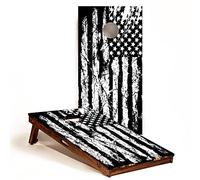 GRAPHIX EXPRESS Envolturas para tableros de Cornhole - Envolturas de Cornhole para tablas - Calcomanías de Cornhole - Envoltura de vinilo Cornhole - Skins para tablas - Juego de Cornhole - Bandera estadounidense envejecida C300 negro y blanco
