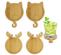 Graplan 4 posavasos de bambú, posavasos de madera, base vacía, juego de manualidades de mosaico, accesorios de alfarería, taza, coaster para bebidas y velas, diseño de gatos y ciervos