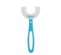 GRASARY Cepillo de dientes para niños de 360 grados, cepillo de dientes manual para bebés,cabezal de silicona en forma de U, para 2 - 12 años, color azul melocotón corazón