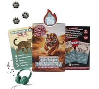 Graskind Juego de cuarteto de gatos depredadores, 32 tarjetas de 9 x 6 cm en papel de hierba con fuerza de triunfo y códigos QR de audio, caja con hoja de reglas, para niños a partir de 6 años