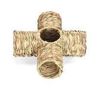Grass House - Tubo de túnel tejido de paja natural, juguetes masticables para nido de heno para erizos, hurones, jerbos, hámster, casa de hierba