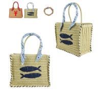 Grass Woven Lobster Embroidery Bag,Summer Straw Zipper Handle Handbag Purse