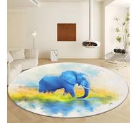 Grassland Animal Elephant Round Area Rug Diameter 140 cm, Green Print Soft Non Slip Rugs - Washable Short Pile Carpet Non Shedding Indoor Carpet for Living Room Bedroom Decor