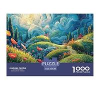 Grassy Hills with Flowears 1000 Pcs Premium-Karton Puzzle Van-Gogh Style Rolling Hills Lebendige Bilder Familienspiel Puzzles Als Geburtstagsgeschenke 52x38cm/1000pcs