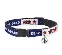 Grateful Dead Collar de Gato, Collar Separable con Campana, Texto Good OL Grateful Dead Text and Stars Azul, Blanco y Rojo, 8.5 a 12 Pulgadas, 0.5 Pulgadas de Ancho