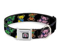 Grateful Dead - Collar de Perro con Hebilla de cinturón de Seguridad de Metal, diseño de Osos Bailarines Grateful Muertos, Negro, Multicolor, 15 a 24 Pulgadas, 1.0 Pulgadas de Ancho