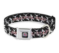 Grateful Dead - Collar para Mascota, Collar de Perro, Hebilla de cinturón de Seguridad de Metal, Esqueletos y Texto en Negro, Blanco y Rojo, 15 a 24 Pulgadas, 1.0 Pulgadas de Ancho