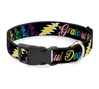 Grateful Dead - Collar para Mascota, Collar de Perro, Hebilla de plástico, Esqueletos de Osos Grateful Dead, Negro, Multicolor, 13 a 17 Pulgadas, 1.5 Pulgadas de Ancho
