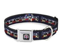 Grateful Dead Collar para Mascotas, Collar de Perro, Hebilla de cinturón de Seguridad de Metal, púas de Dave, Esqueleto Americano, Arte Extra, 16 a 23 Pulgadas, 1.5 Pulgadas de Ancho