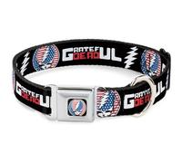 Grateful Dead Collar para Mascotas, Collar de Perro, Hebilla de cinturón de Seguridad de Metal, Texto Muerto Agradecido y Logotipo de Estrellas y Rayas, 15 a 24 Pulgadas, 1.0 Pulgadas de Ancho