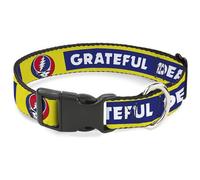 Grateful Dead Collar para Mascotas, Collar de Perro, Hebilla de plástico, Caja de Texto Grateful Dead y Logotipo de Steal Your Face Amarillo/Azul, 11 a 16.5 Pulgadas 1.0 Pulgadas de Ancho