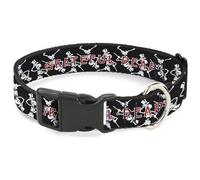 Grateful Dead Collar para Mascotas, Collar de Perro, Hebilla de plástico, Esqueletos y Texto en Negro, Blanco y Rojo, 8.5 a 12 Pulgadas, 0.5 Pulgadas de Ancho
