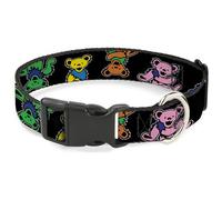 Grateful Dead Collar para Mascotas, Collar de Perro, Hebilla de plástico, Grateful Dead Dancing Bears Close Up Black Multicolor, 15 a 24 Pulgadas, 1.0 Pulgadas de Ancho