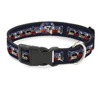 Grateful Dead Collar para Mascotas, Collar de Perro, Hebilla de plástico, púas de Dave, Esqueleto Americano, Arte Extra, 9.5 a 13 Pulgadas, 1.0 Pulgadas de Ancho