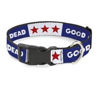 Grateful Dead Collar para Mascotas, Collar de Perro, Hebilla de plástico, Texto Good OL Grateful Dead Texto y Estrellas, Azul, Blanco y Rojo, 16 a 23 Pulgadas, 1.5 Pulgadas de Ancho
