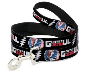Grateful Dead - Correa para Mascota, Correa para Perro, Texto Muerto Agradecido y Logotipo de Estrellas y Rayas, 6 pies de Largo y 0.5 Pulgadas de Ancho